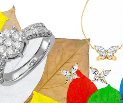 Diamond jewelry collection with colorful leaves